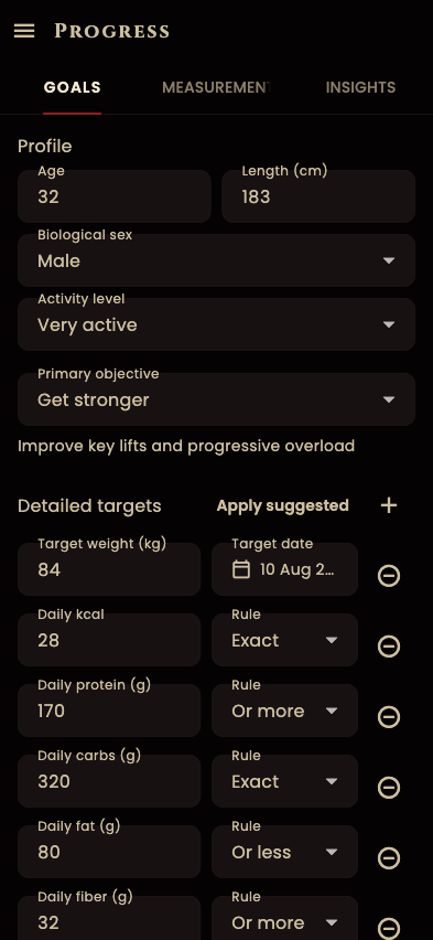 Fit Horizon progress and goals screen