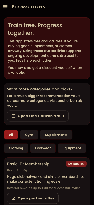 Fit Horizon support and promotions page